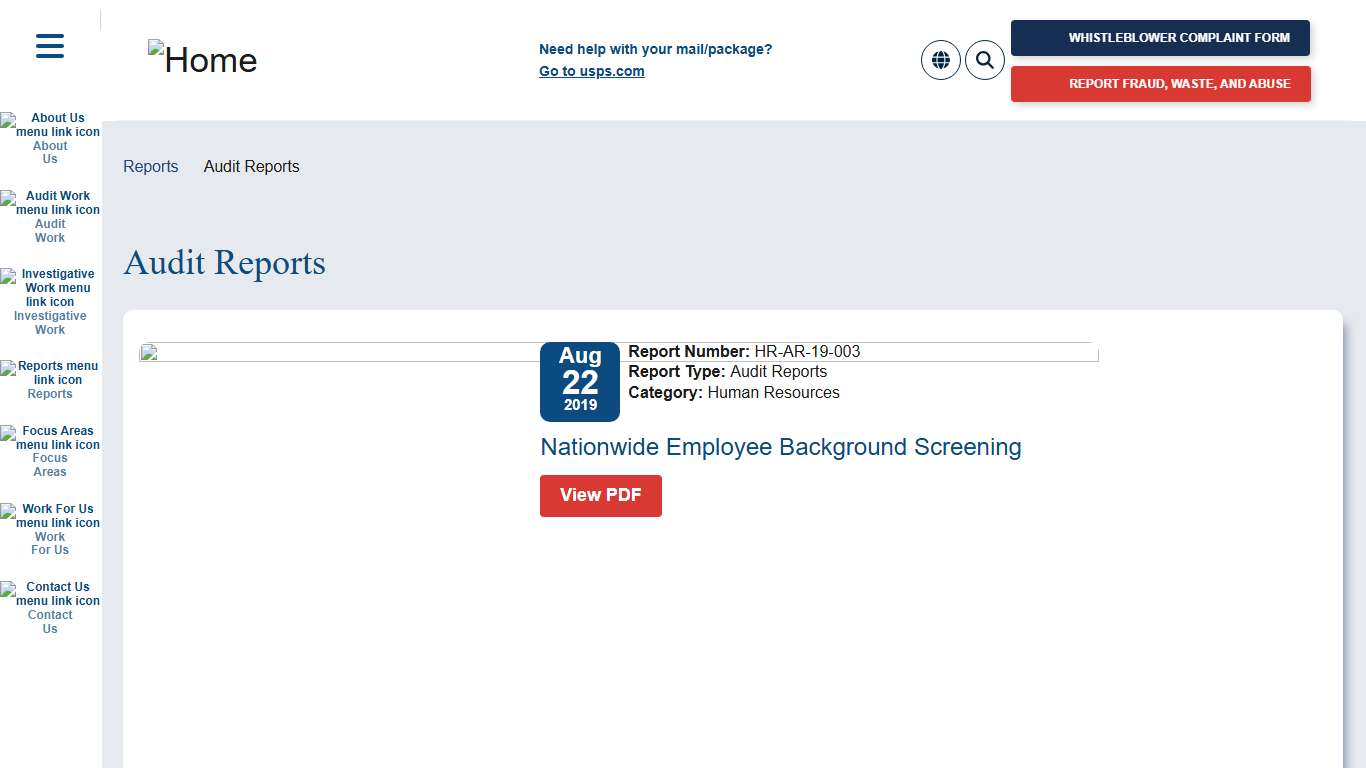 Nationwide Employee Background Screening Office of Inspector General OIG