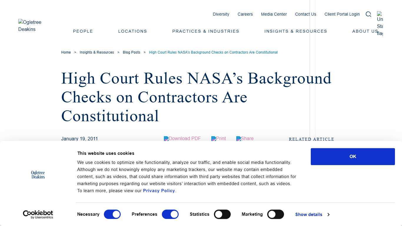 High Court Rules NASA’s Background Checks on Contractors Are Constitutional - Ogletree